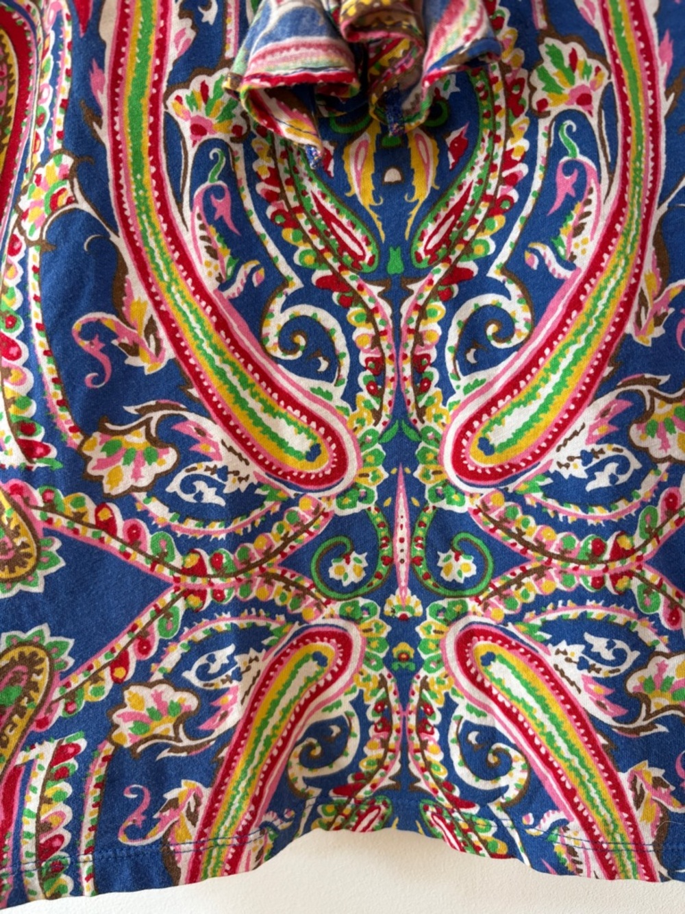 Lauren Ralph Lauren Paisley Ruffle Sleeveless Top Blue Multi Boho Preppy XS - Picture 5 of 7